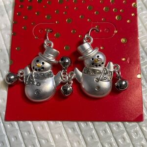 NWT snowman silver jingle bell earrings